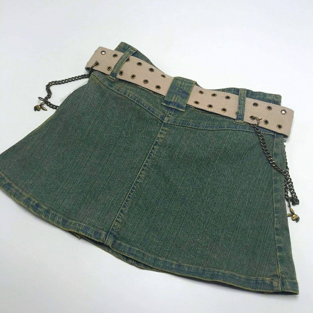 Women’s Playboy Green Vintage Denim Mini Skirt - Picture 2 of 5